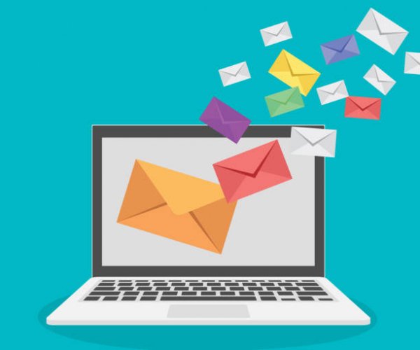 Laptop with Email marketing concept. Flat design vector illustration EPS 10